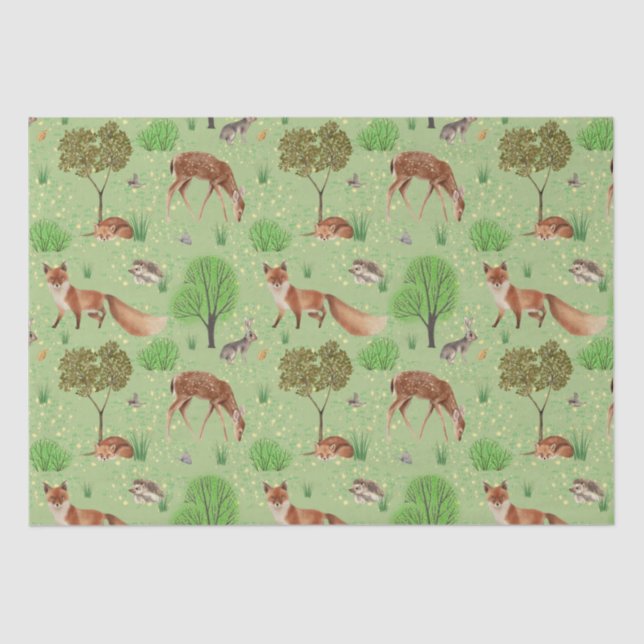 Modern Watercolor Cute Woodland Animals Meadow Tissue Paper (Front)