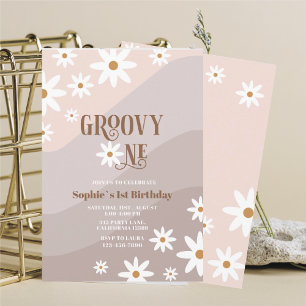 Modern Watercolor Daisy Groovy Baby Birthday Invitation