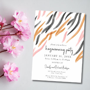 Modern Watercolor Deco Striped Housewarming Party Invitation