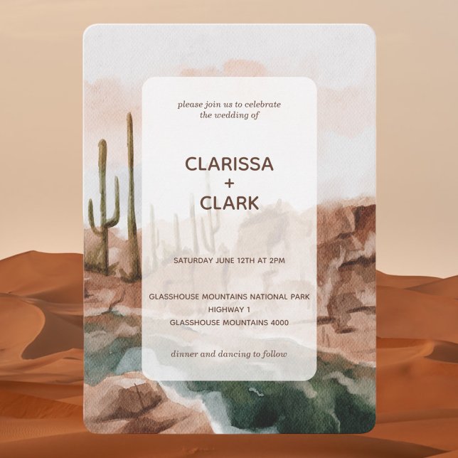 Modern Watercolor Desert Cactus Landscape Wedding Invitation (Creator Uploaded)