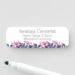 Modern Watercolor Dusty Blue and Pink Floral Name Tag