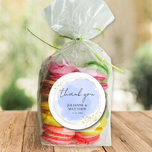 Modern Watercolor Dusty Blue Thank You Wedding Classic Round Sticker