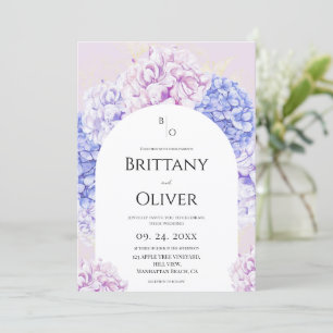 Modern Watercolor Dusty Pink & Blue Floral Wedding Invitation
