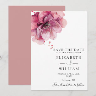 Modern Watercolor Dusty Rose Floral Wedding Save The Date