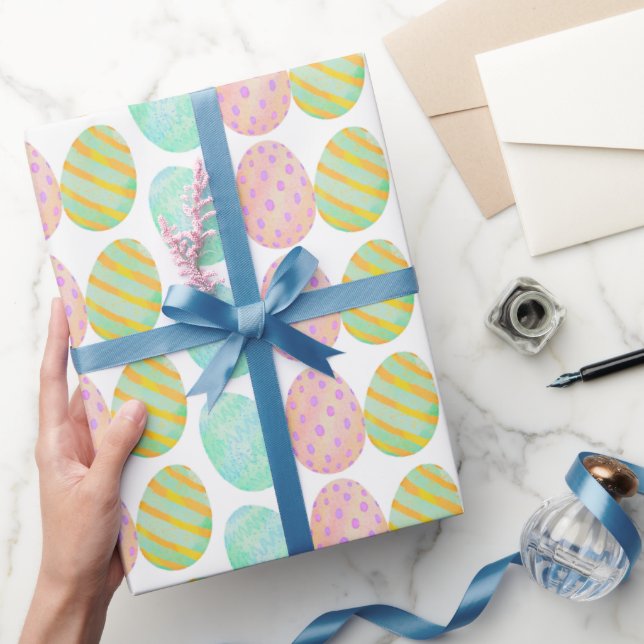 Modern Watercolor Easter Egg Pattern Wrapping Paper (Gifting)