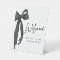 Modern Watercolor Elegant Black Bow Welcome Sign
