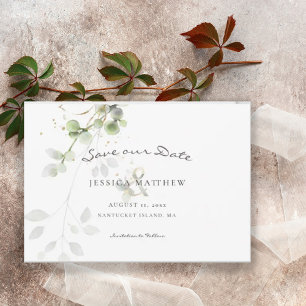 Modern Watercolor Eucalyptus   Gold Wedding Save The Date