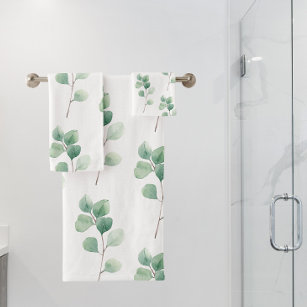 Modern Watercolor Eucalyptus Green Pattern Bath Towel Set