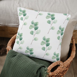 Modern Watercolor Eucalyptus Green Pattern Cushion