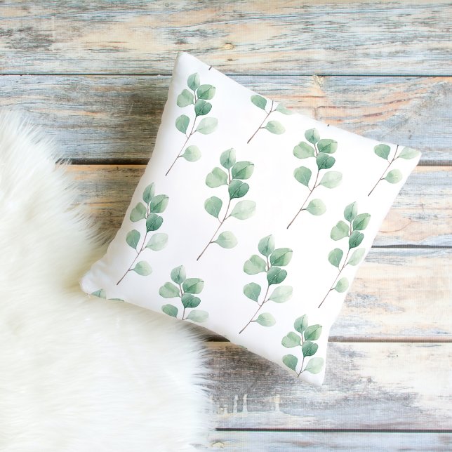 Modern Watercolor Eucalyptus Green Pattern Cushion (Creator Uploaded)