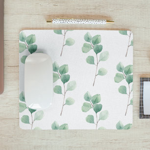 Modern Watercolor Eucalyptus Green Pattern Mouse Pad