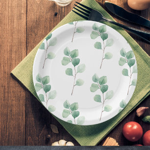 Modern Watercolor Eucalyptus Green Pattern  Paper Plate