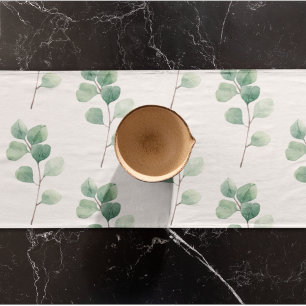 Modern Watercolor Eucalyptus Green Pattern Short Table Runner