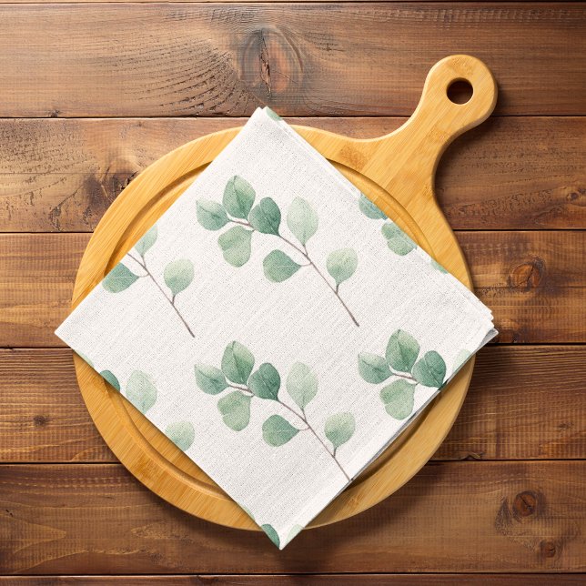 Modern Watercolor Eucalyptus Green Pattern Tea Towel (Creator Uploaded)