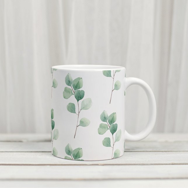 Modern Watercolor Eucalyptus Green Pattern Two-Tone Coffee Mug (Creator Uploaded)