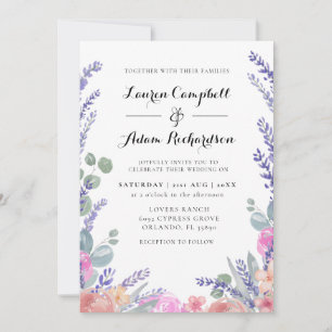 Modern Watercolor Eucalyptus & Lavender Wedding Invitation