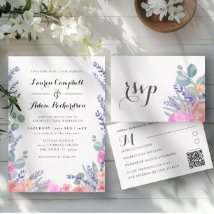 Modern Watercolor Eucalyptus & Lavender Wedding Invitation