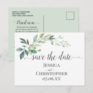 Modern Watercolor Eucalyptus Leaves Greenery Announcement Postcard
