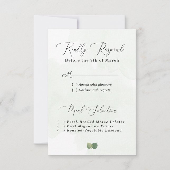 Modern Watercolor Eucalyptus Leaves RSVP Card (Front)