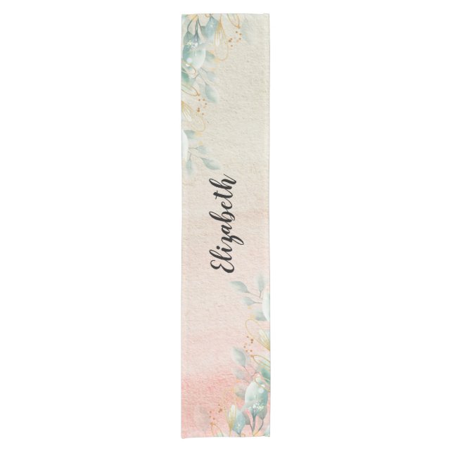 Modern Watercolor Eucalyptus Personised  Short Table Runner (Front)