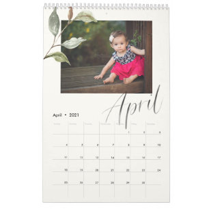 Modern Watercolor Eucalyptus Script Multi Photo Calendar