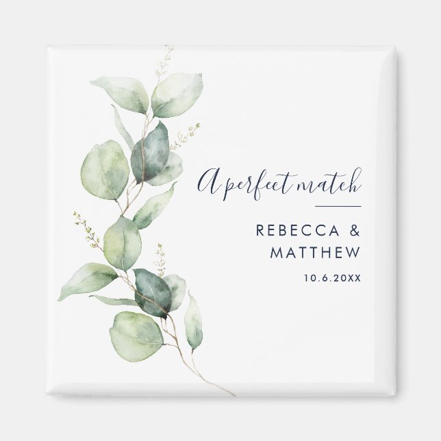 Modern Watercolor Eucalyptus Script Wedding Magnet (Front)