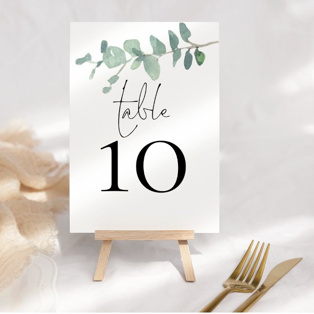 Modern Watercolor Eucalyptus Script Wedding  Table Number (Creator Uploaded)