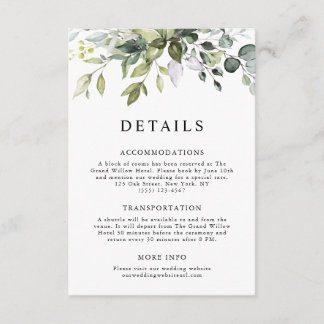 Modern Watercolor Eucalyptus Wedding Details Enclosure Card