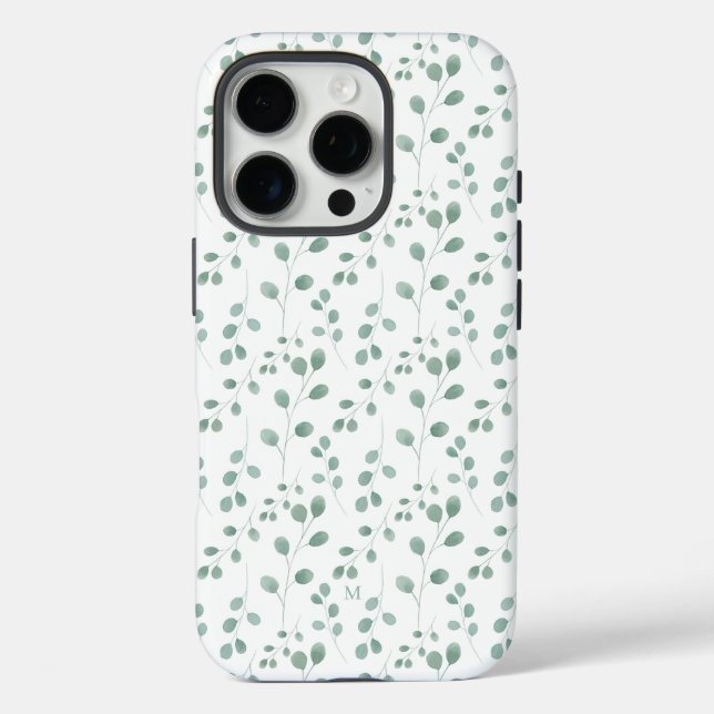Modern Watercolor Eucalyptus White Personalised Case-Mate iPhone Case (Back)
