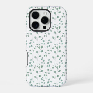 Modern Watercolor Eucalyptus White Personalized iPhone 16 Pro Case