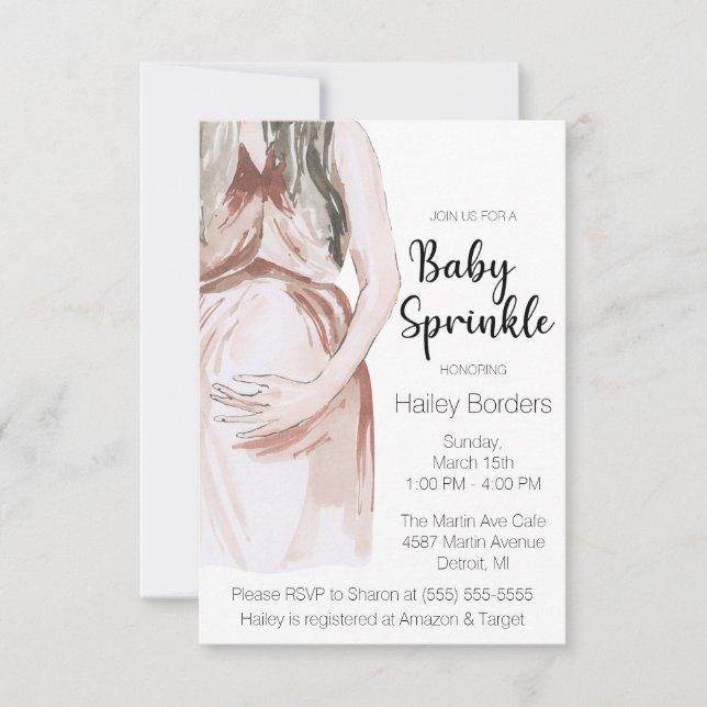Modern Watercolor Expectant Mother Baby Sprinkle Invitation (Front)