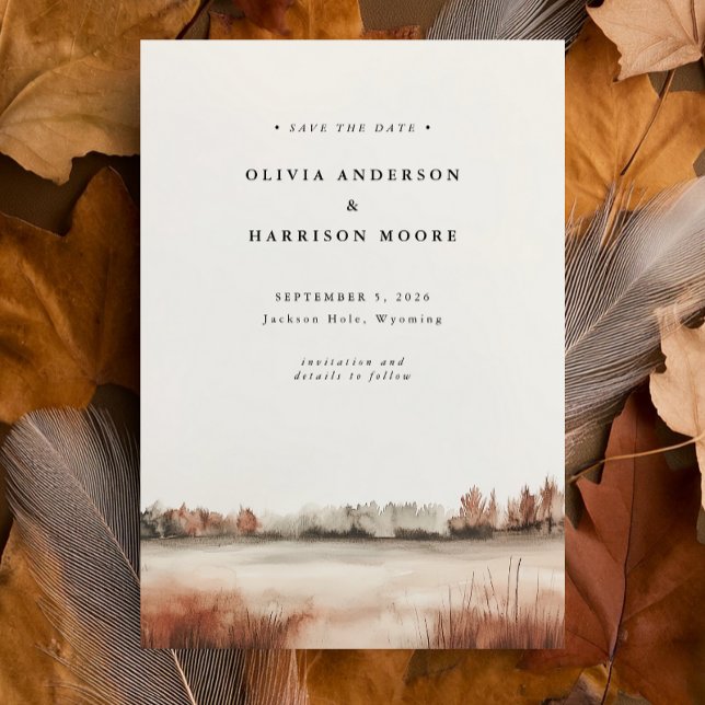 Modern Watercolor Fall Outdoor Landscape Wedding  Save The Date (Creator Uploaded)