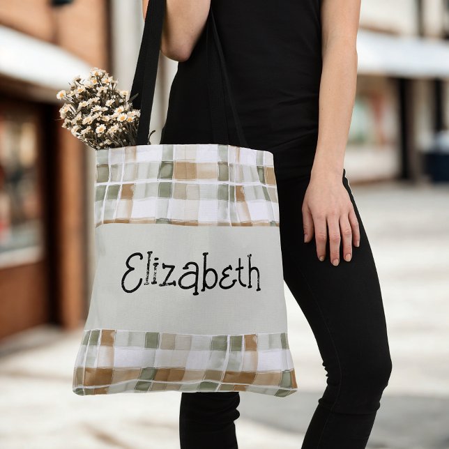 Modern Watercolor Fall Plaid Tote Bag (Creator Uploaded)