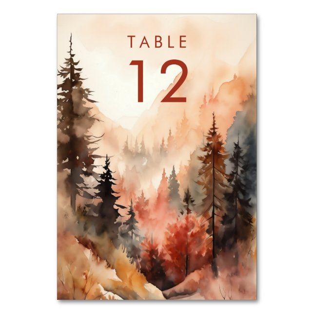 Modern Watercolor Fall Terracotta Wedding Table Number (Front)