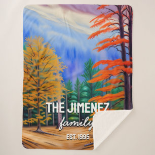Modern Watercolor Family Name Fall Season Sherpa Blanket