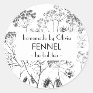 Modern Watercolor Fennel Foeniculum vulgare Herbal Classic Round Sticker