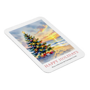 Modern Watercolor Festive Beach Coastal Christmas Magnet