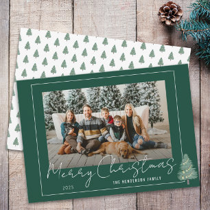 Modern Watercolor Festive Tree Christmas Photo Holiday Card