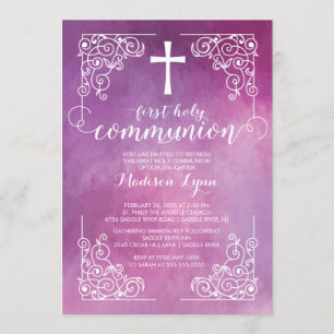 Modern Watercolor First Holy Communion Invitation