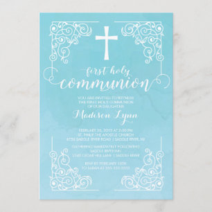 Modern Watercolor First Holy Communion Invitation