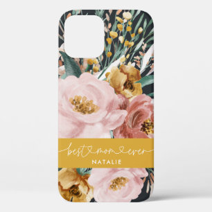 Modern watercolor floral and foliage best mum iPhone 12 case