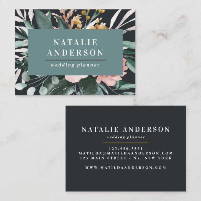 Modern watercolor floral and foliage elegant business card (Front/Back)