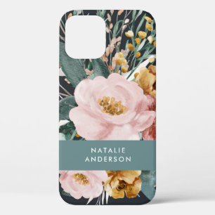 Modern watercolor floral and foliage elegant iPhone 12 case