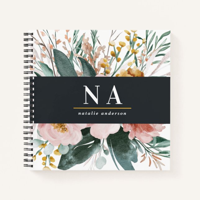 Modern watercolor floral and foliage elegant notebook (Front)
