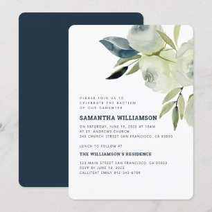 Modern Watercolor Floral Baptism Invitation