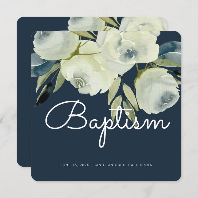Modern Watercolor Floral Baptism Invitation (Front/Back)