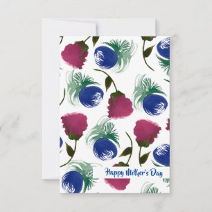 Modern Watercolor Floral Blue Burgandy Mothers Day Card