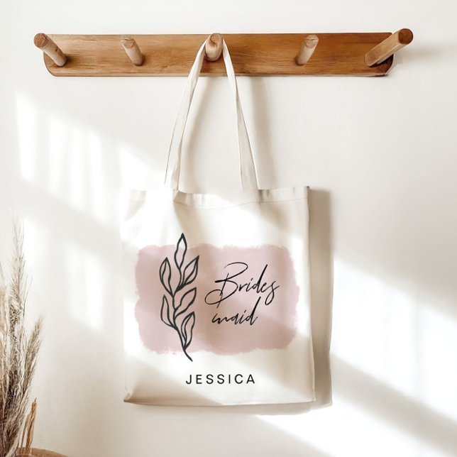 Modern Watercolor Floral Blush Bridesmaid Tote Bag (Creator Uploaded)