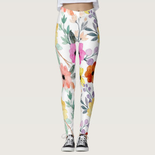 Modern Watercolor Floral Botanical FlowerS Leggings