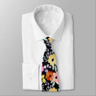 Modern Watercolor Floral Botanical Flowers Neck T Tie